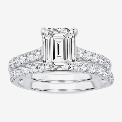 (H-I / SI1-SI2) Signature By Modern Bride Womens 3 CT. T.W. Lab Grown White Diamond 14K Gold Emerald Bridal Set