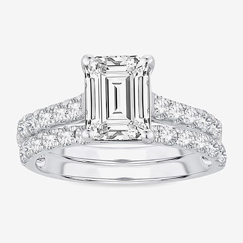 (H-I / SI1-SI2) Signature By Modern Bride Womens 3 CT. T.W. Lab Grown White Diamond In 14K Gold Emerald Bridal Set, 8, White