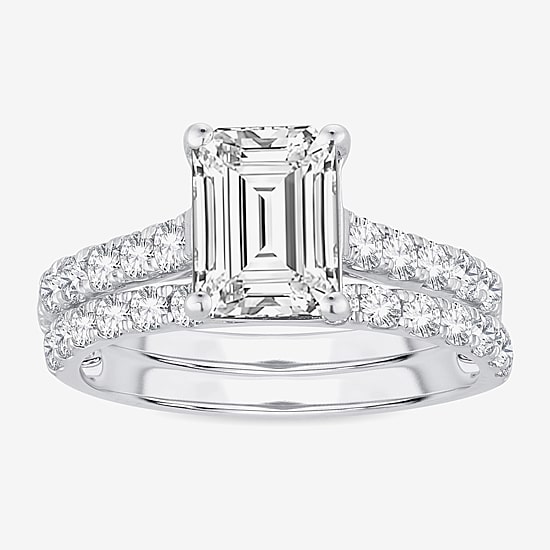 (H-I / SI1-SI2) Signature By Modern Bride Womens 3 CT. T.W. Lab Grown White Diamond In 14K Gold Emerald Bridal Set