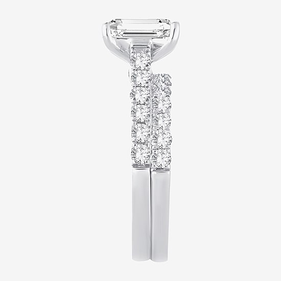 (H-I / SI1-SI2) Signature By Modern Bride Womens 3 CT. T.W. Lab Grown White Diamond In 14K Gold Emerald Bridal Set
