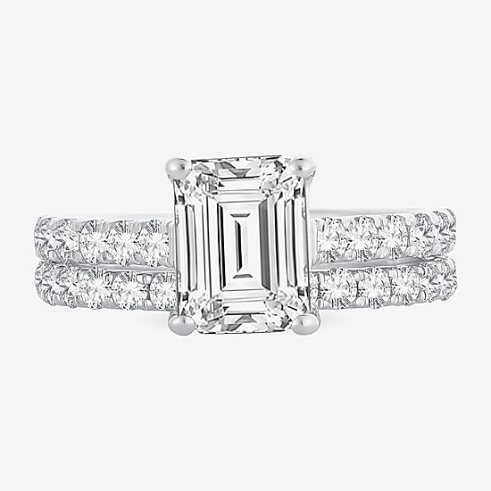 (H-I / SI1-SI2) Signature By Modern Bride Womens 3 CT. T.W. Lab Grown White Diamond In 14K Gold Emerald Bridal Set