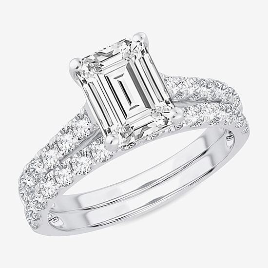 (H-I / SI1-SI2) Signature By Modern Bride Womens 3 CT. T.W. Lab Grown White Diamond In 14K Gold Emerald Bridal Set