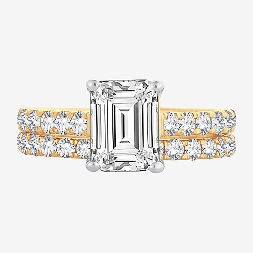 (H-I / SI1-SI2) Signature By Modern Bride Womens 3 CT. T.W. Lab Grown White Diamond In 14K Gold Emerald Bridal Set, 8, Yellow