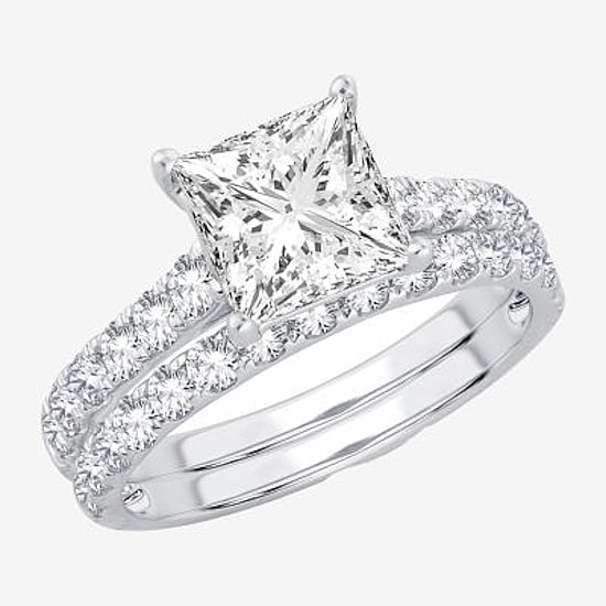 (H-I / SI1-SI2) Signature By Modern Bride Princess Cut Womens 3 CT. T.W. Lab Grown White Diamond 14K Gold Bridal Set