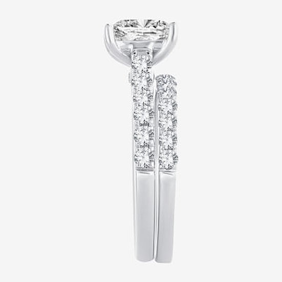 (H-I / SI1-SI2) Signature By Modern Bride Princess Cut Womens 3 CT. T.W. Lab Grown White Diamond 14K Gold Bridal Set