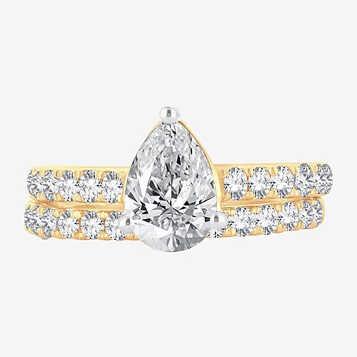 (H-I / SI1-SI2) Signature By Modern Bride Womens 3 CT. T.W. Lab Grown White DiamondIn 14K Gold Pear Bridal Set, 8, Yellow