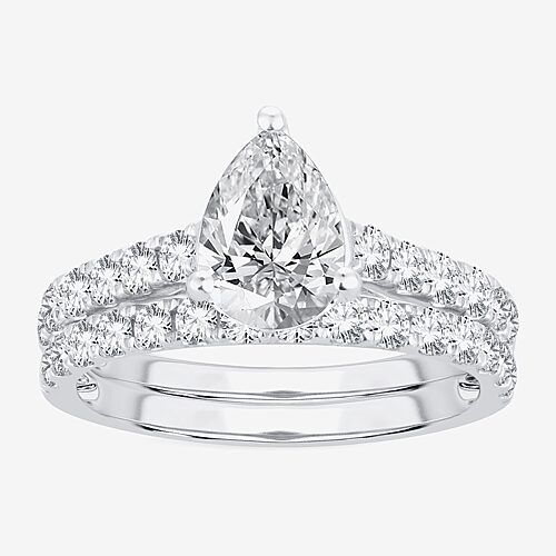 (H-I / SI1-SI2) Signature By Modern Bride Womens 3 CT. T.W. Lab Grown White DiamondIn 14K Gold Pear Bridal Set, 7, White