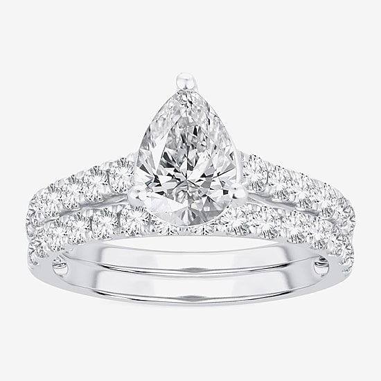 (H-I / SI1-SI2) Signature By Modern Bride Womens 3 CT. T.W. Lab Grown White DiamondIn  14K Gold Pear Bridal Set