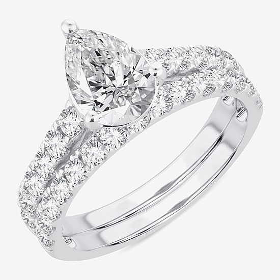 (H-I / SI1-SI2) Signature By Modern Bride Womens 3 CT. T.W. Lab Grown White DiamondIn  14K Gold Pear Bridal Set