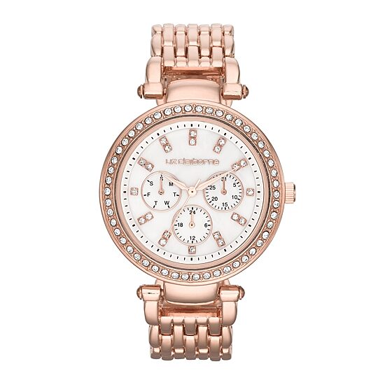 Liz Claiborne® Womens Rose-Tone & Crystal-Accent Oversized Watch