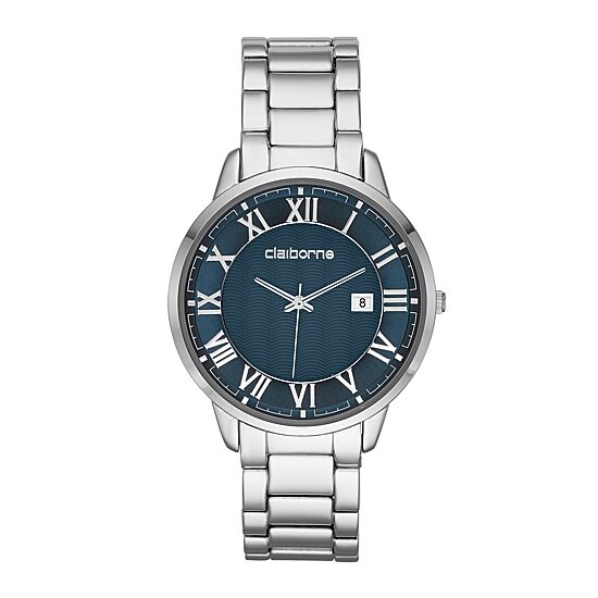 Claiborne® Mens Silver-Tone Blue Dial Watch