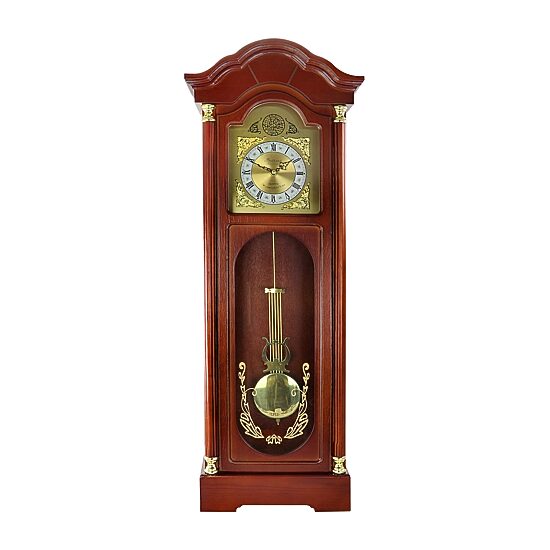 Bedford Clock Collection Chiming Pendulum Antique Cherry Oak Finish Wall Clock