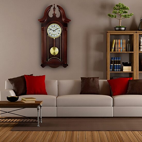 Bedford Clock Collection 26.5" Mahogany Cherry Oak Finish Wall Clock