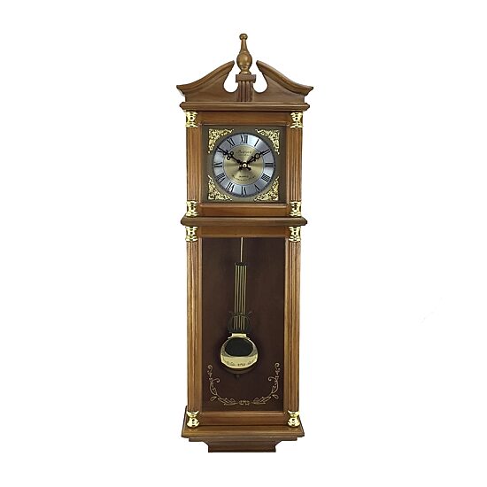 Bedford Clock Collection 34.5" Pendulum Antique Harvest Oak Finish Wall Clock