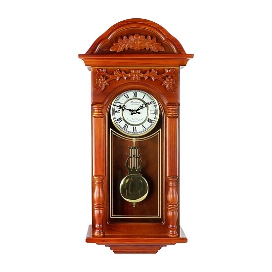 Bedford Clock Collection 27.5" Oak Finish Pendulum Wall Clock