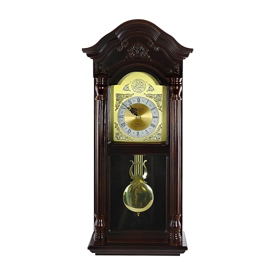 Bedford Clock Collection 25.25" Antique Mahogany Cherry Oak Chiming Wall Clock