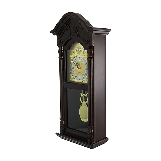 Bedford Clock Collection 25.25" Antique Mahogany Cherry Oak Chiming Wall Clock