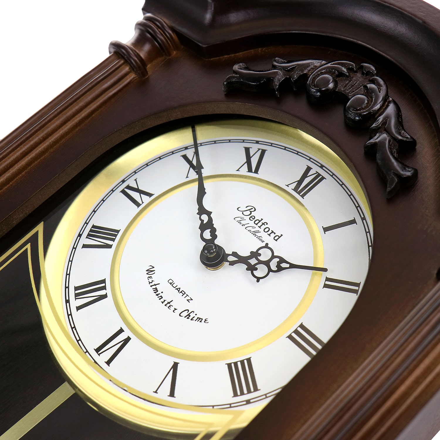 Bedford Clock Collection Noah 22" Chestnut Wood Chiming Pendulum Wall Clock