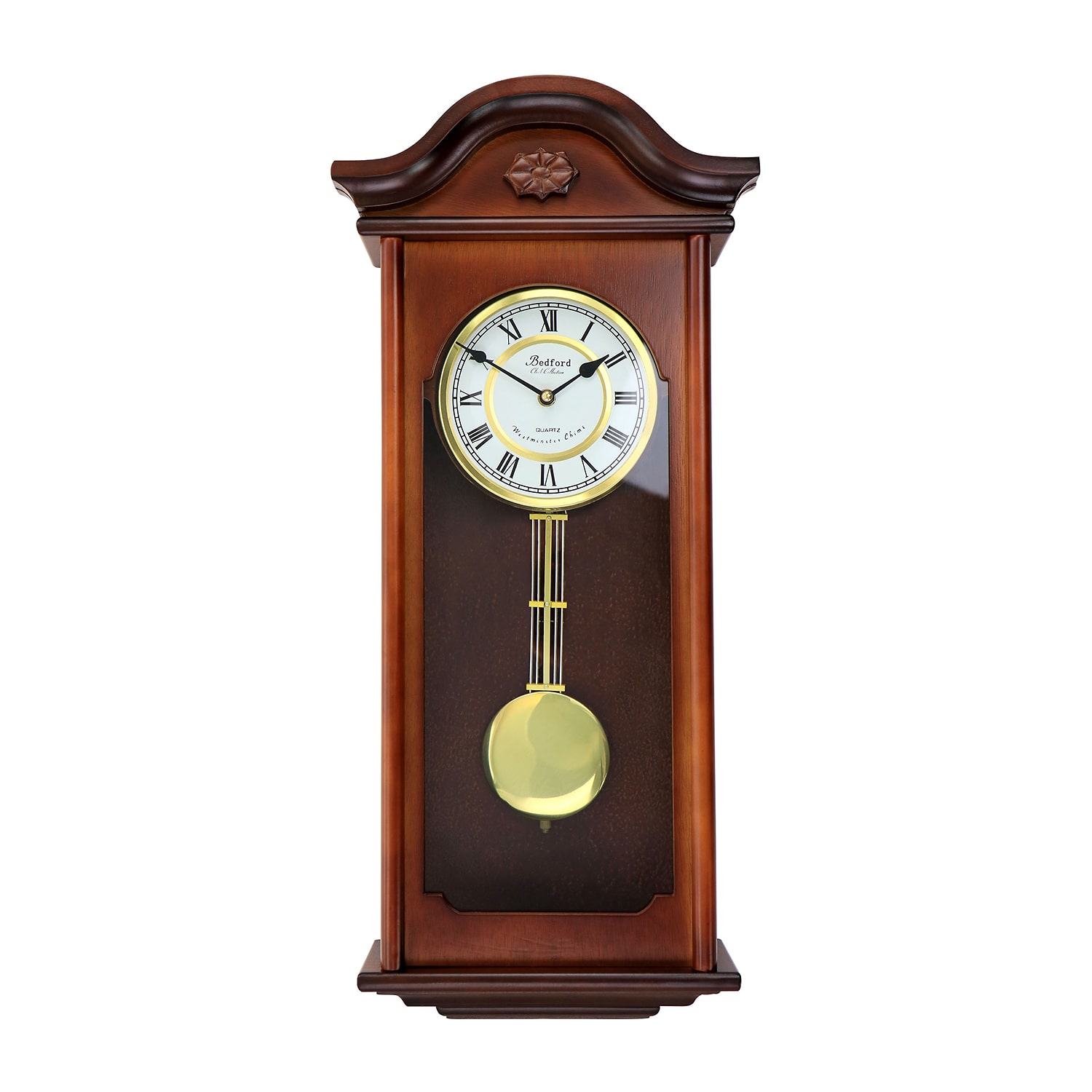 Bedford Clock Collection Jacob 22.75" Mahogany Chiming Pendulum Wall Clock