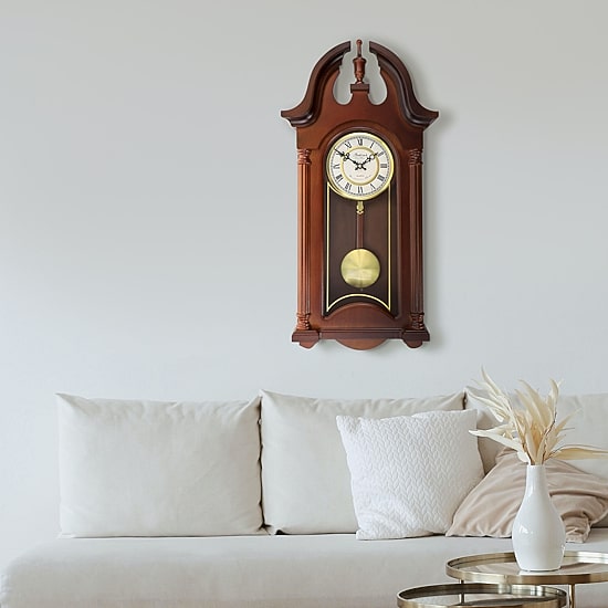 Bedford Clock Collection Delphine 27" Mahogany Chiming Pendulum Wall Clock
