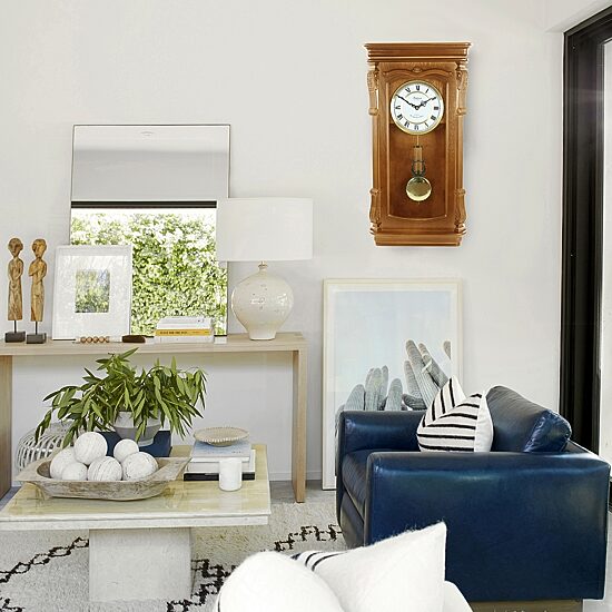 Bedford Clock Collection Golden Oak Chiming Pendulum Wall Clock