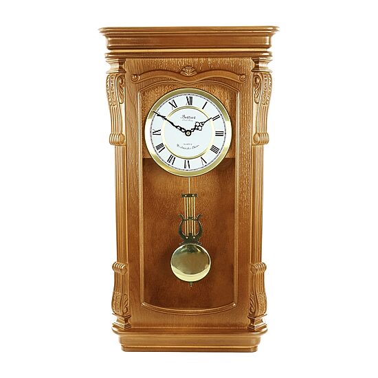 Bedford Clock Collection Golden Oak Chiming Pendulum Wall Clock