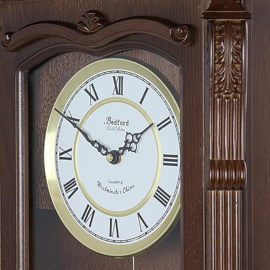 Bedford Clock Collection Chestnut Chiming Pendulum Wall Clock