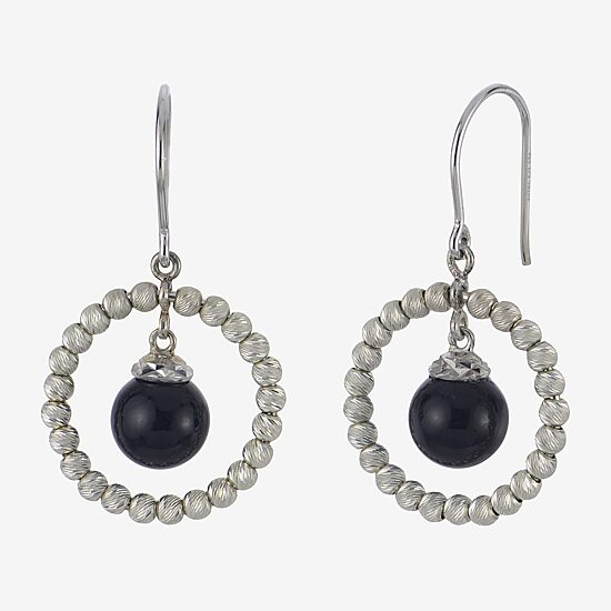 Sterling Silver Black Onyx Sparkle Bead Earrings