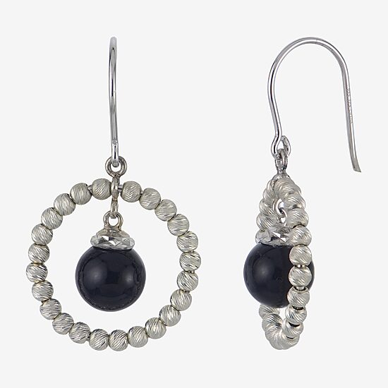 Sterling Silver Black Onyx Sparkle Bead Earrings