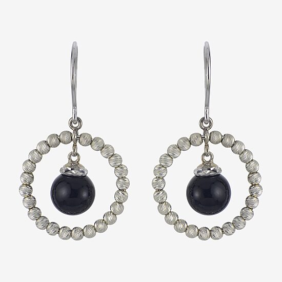 Sterling Silver Black Onyx Sparkle Bead Earrings