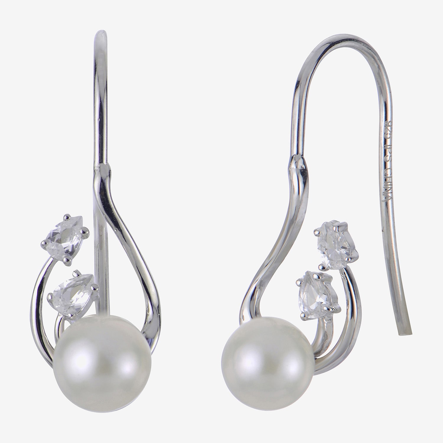 Womens White Cultured Freshwater Pearl Sterling Silver Drop Earrings