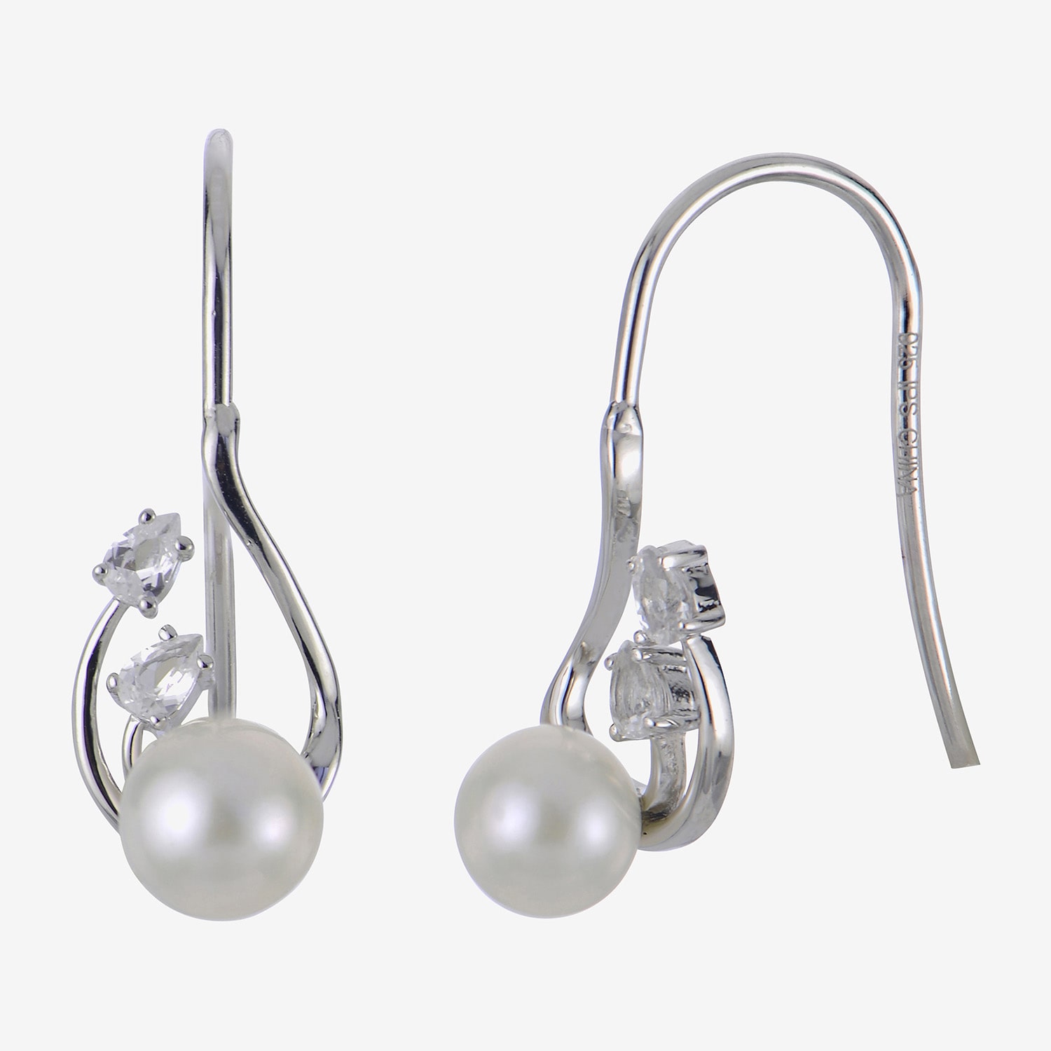 Womens White Cultured Freshwater Pearl Sterling Silver Drop Earrings