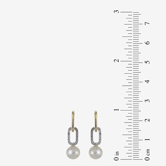 Womens White Cultured Freshwater Pearl 14K Two Tone Gold Over Silver Paperclip Drop Earrings