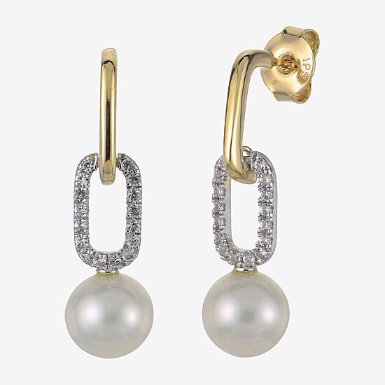 Womens White Cultured Freshwater Pearl 14K Two Tone Gold Over Silver Paperclip Drop Earrings