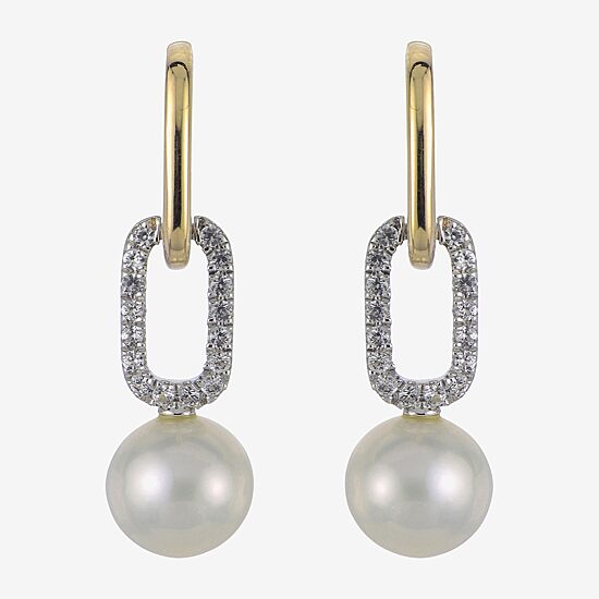 Womens White Cultured Freshwater Pearl 14K Two Tone Gold Over Silver Paperclip Drop Earrings