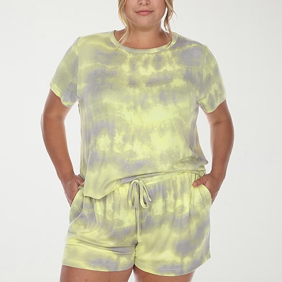 White Mark Womens Crew Neck Short Sleeve 2-pc. Pajama Set