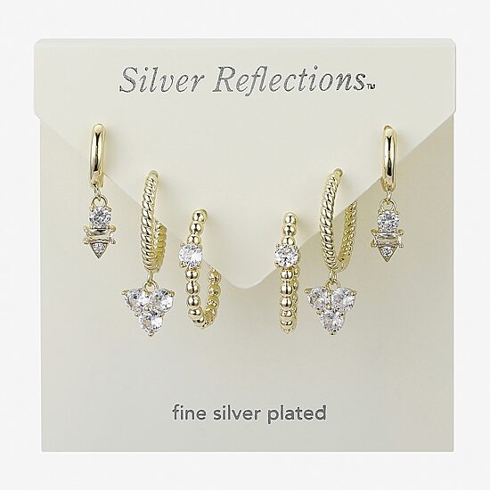 Silver Reflections Womens Cubic Zirconia 10K Gold Over Brass 3 Pair Earring Set