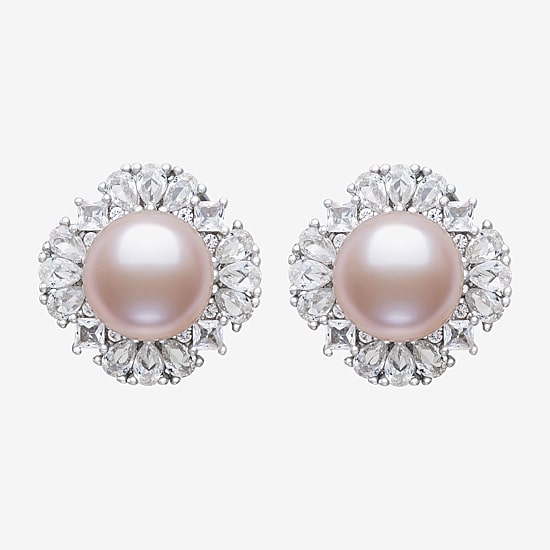 Pink Cultured Freshwater Pearl Sterling Silver 15mm Round Stud Earrings