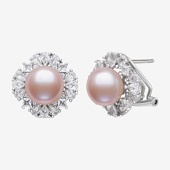 Pink Cultured Freshwater Pearl Sterling Silver 15mm Round Stud Earrings