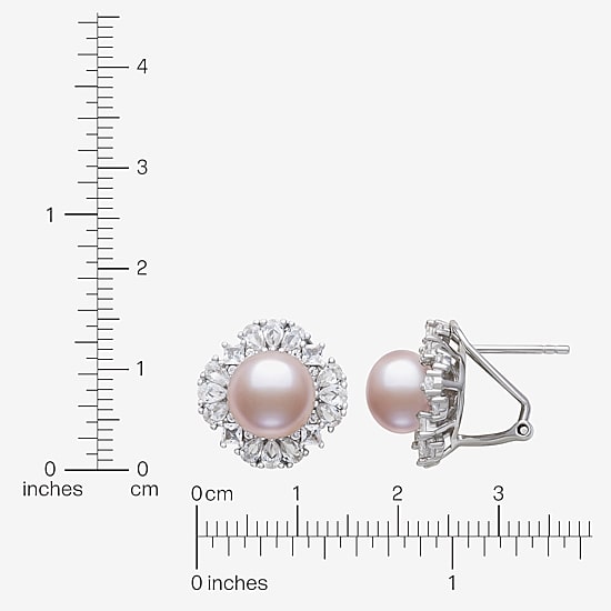 Pink Cultured Freshwater Pearl Sterling Silver 15mm Round Stud Earrings