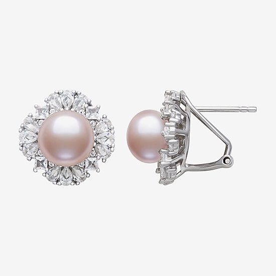 Pink Cultured Freshwater Pearl Sterling Silver 15mm Round Stud Earrings
