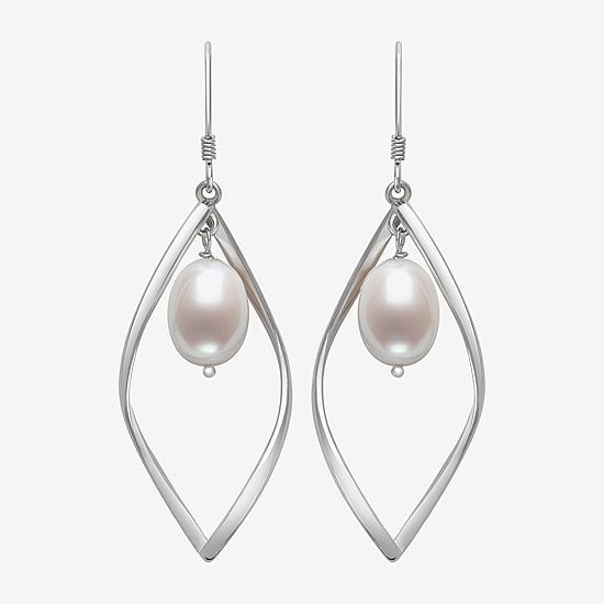 Womens White Cultured Freshwater Pearl Sterling Silver Drop Earrings