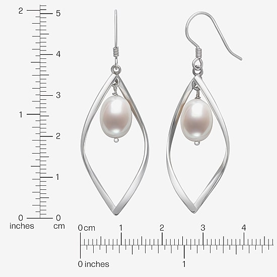 Womens White Cultured Freshwater Pearl Sterling Silver Drop Earrings