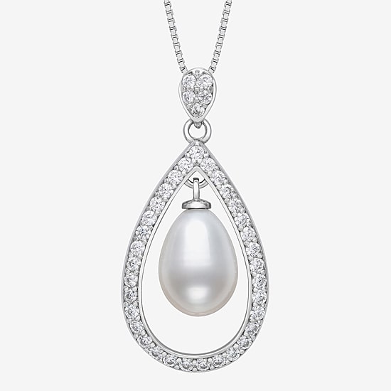 Womens White Cultured Freshwater Pearl Sterling Silver Pear 18 Inch Pendant Necklace
