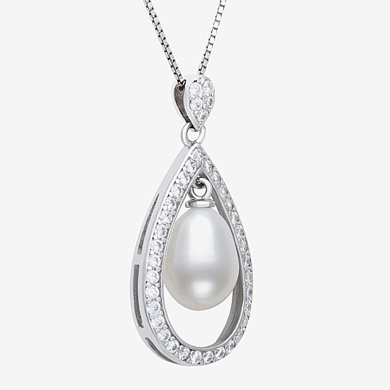 Womens White Cultured Freshwater Pearl Sterling Silver Pear 18 Inch Pendant Necklace