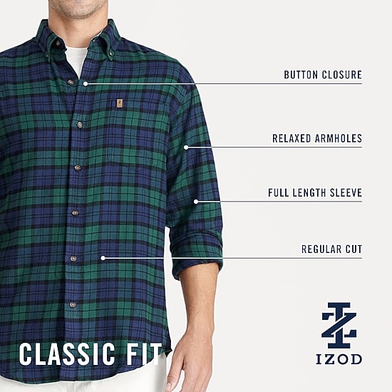 IZOD Stratton Mens Long Sleeve Stretch Fabric Classic Fit Flannel Shirt