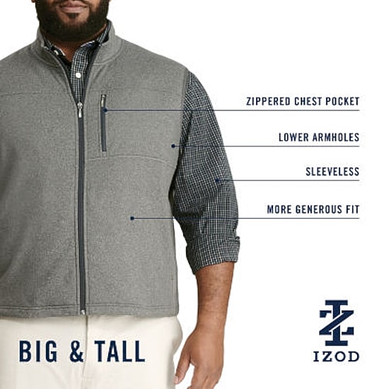 IZOD Mens Lightweight Big and Tall Fleece Vest