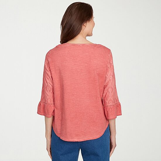 Alfred Dunner El Paso Womens Crew Neck 3/4 Sleeve T-Shirt