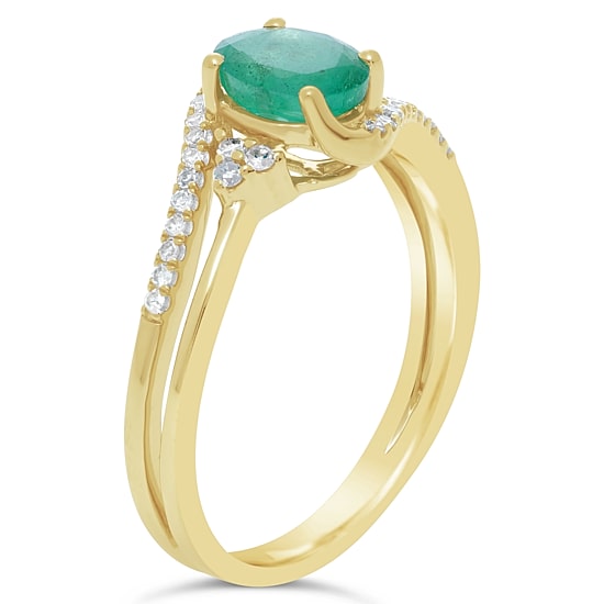 Womens 1/8 CT. T.W. Genuine Green Emerald 10K Gold Oval Cocktail Ring