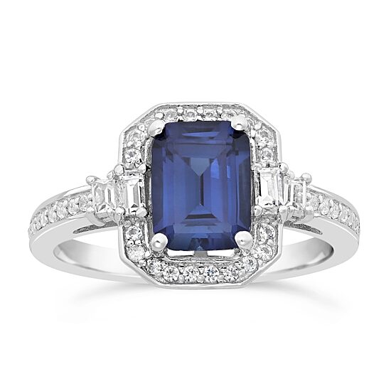 Womens Lab Created Blue Sapphire Sterling Silver Cocktail Ring